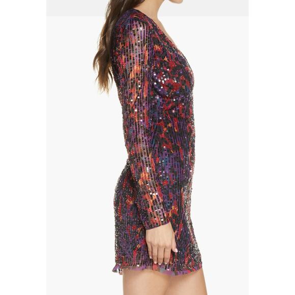 French Connection 4 Purple Red Black Inari Embellished Leopard Sequin Mini Dress - Picture 14 of 15